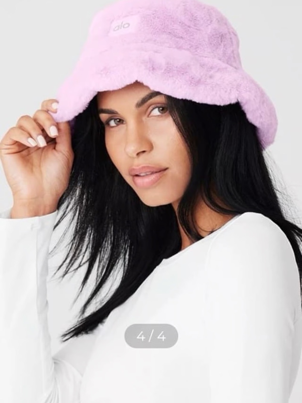 ALO faux fur bucket hat in sugarplum